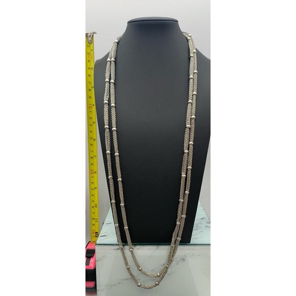 Silver Tone Double Layered Mesh Chain Mail Ball Bead Station Necklace - Picture 1 of 6
